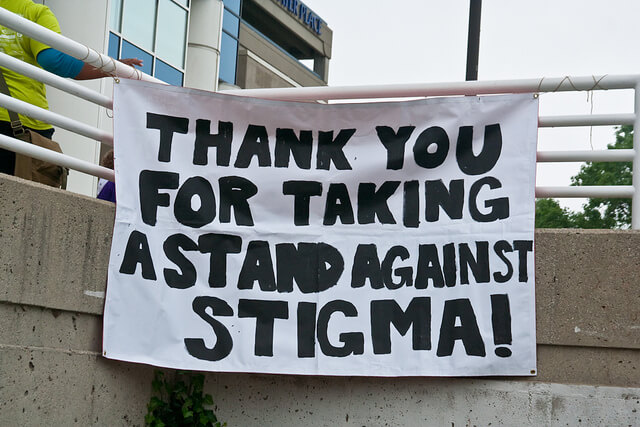 A sign that says thank you for taking a stand against stigma that was made by someone that does not believe mental health myths